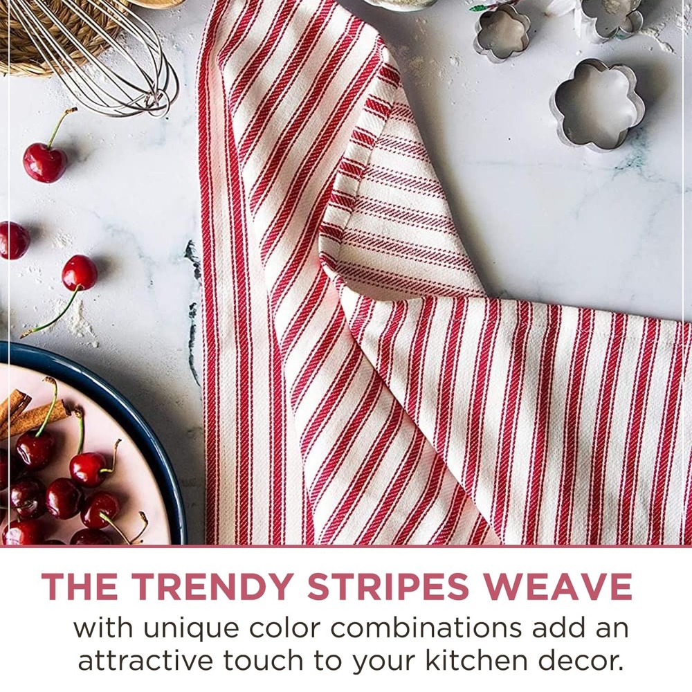 Stripe Kitchen Dish Towels With Hanging Loop - Boho Absorbent Festive Gift Se...