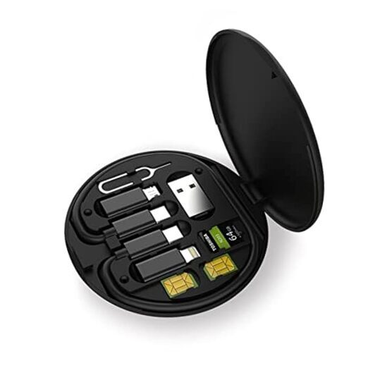 Multifunctional Data Cable Storage Box Adaptor for Lightning, USB-C and Black