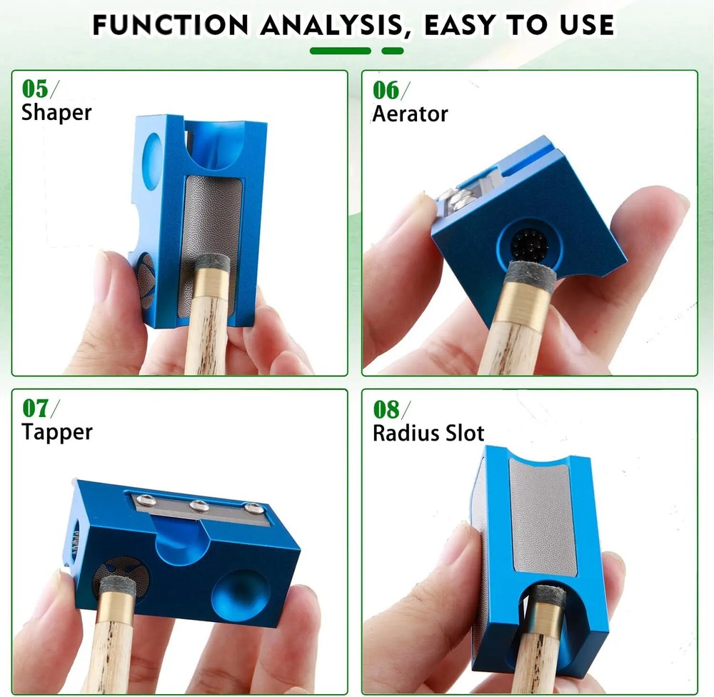 8 Way Cue Tip Repair Tool with Replacement Blade