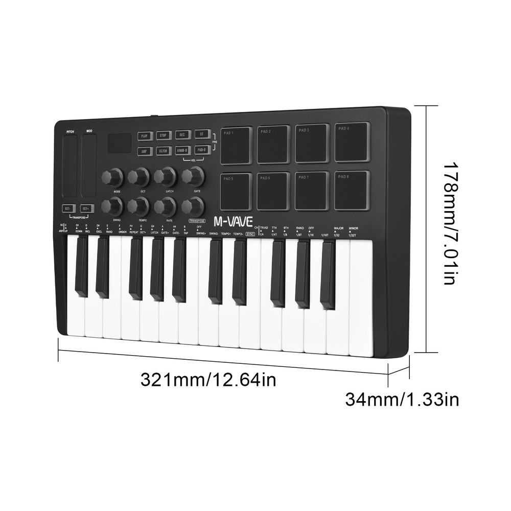 M-VAVE 25-Key USB MIDI Keyboard Controller with 8 Backlit Drum Pads 8 Knobs J0H1