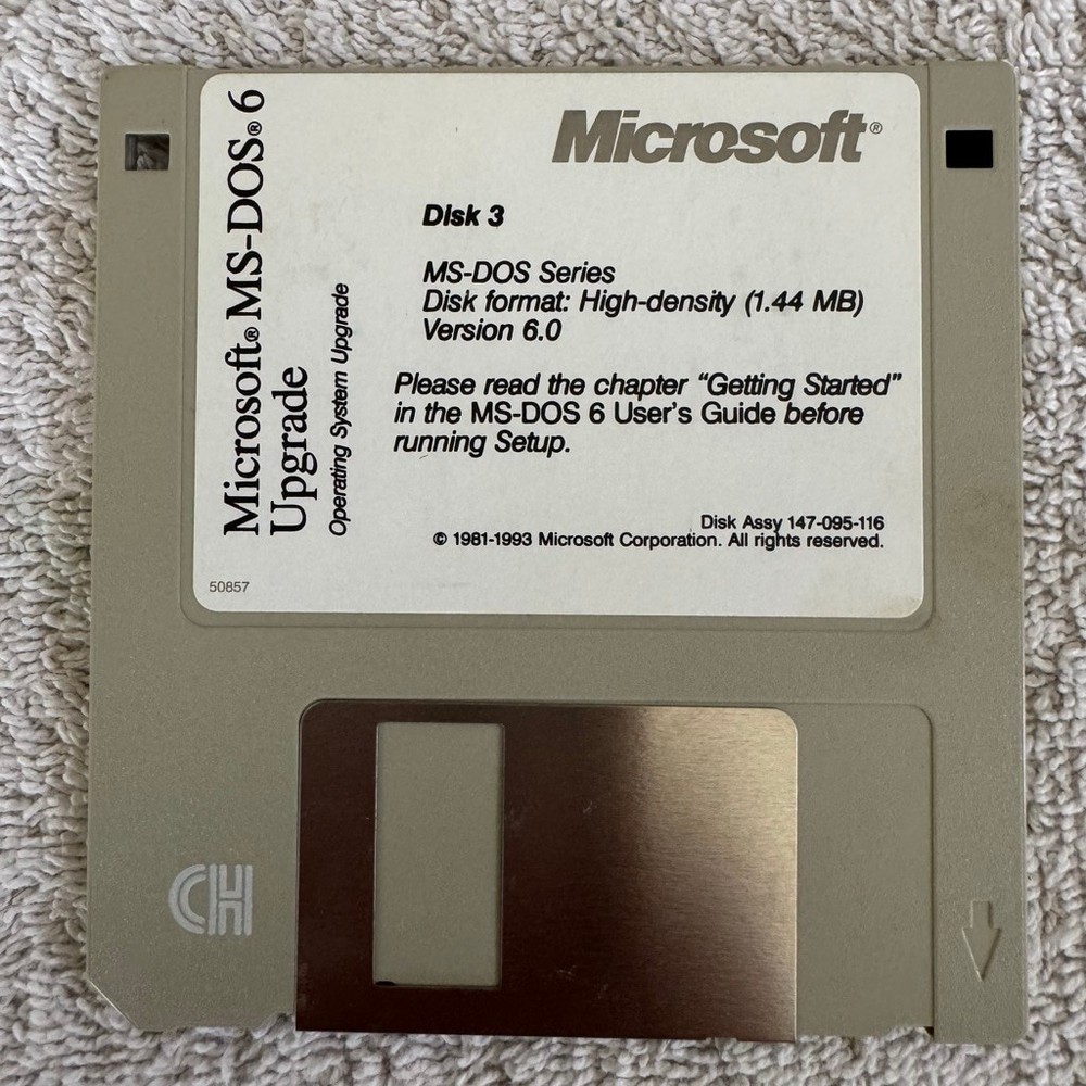 Microsoft MS-DOS 6.0 Upgrade 3.5” Floppy Disk Set Disks 1–3 Untested 1993