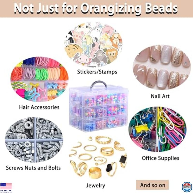 84pcs Bead Organizer Box, 3-Tier Stackable Clear Plastic Containers with Lids