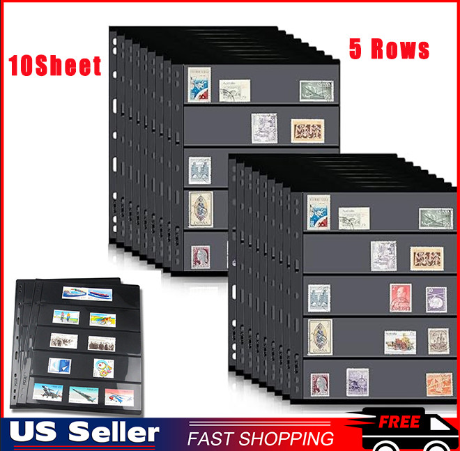 10 Sheet Stamp Pages for Stamp Album Binder 5 Rows Pages for Stamp Collectors