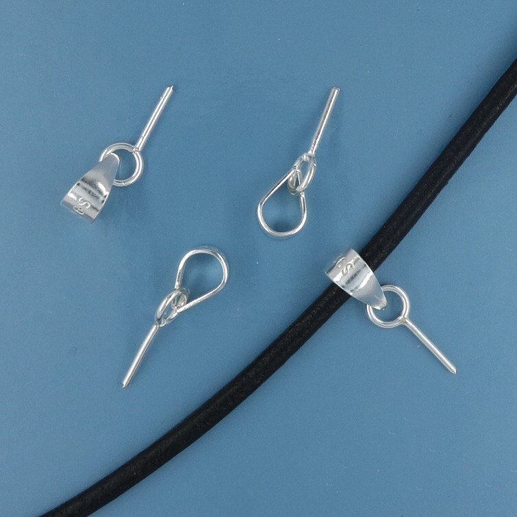 4 x Small Solid Sterling Silver Pendant Bail w/ Closed Loop Eye Pin 15mm #44348
