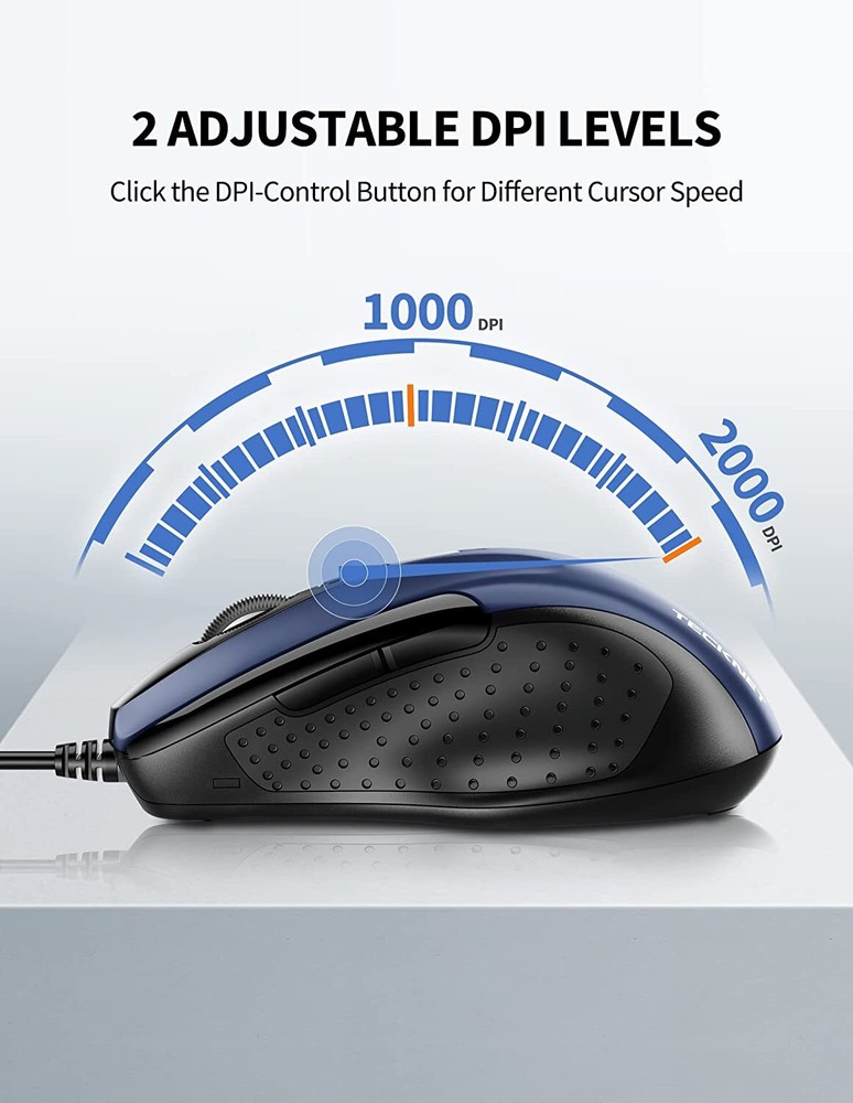 TECKNET 6-Button USB Wired Mouse with Side Buttons, Optical Computer Mouse
