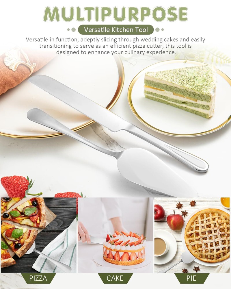 2-Piece Silver Premium Cake Cutting Set Exquisite Knife Server Spatula