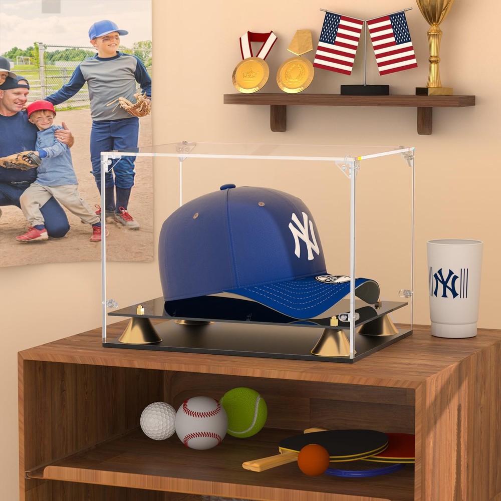 Hat Display Case, Clear Acrylic Baseball Cap Display Box with Double Layer Ba...