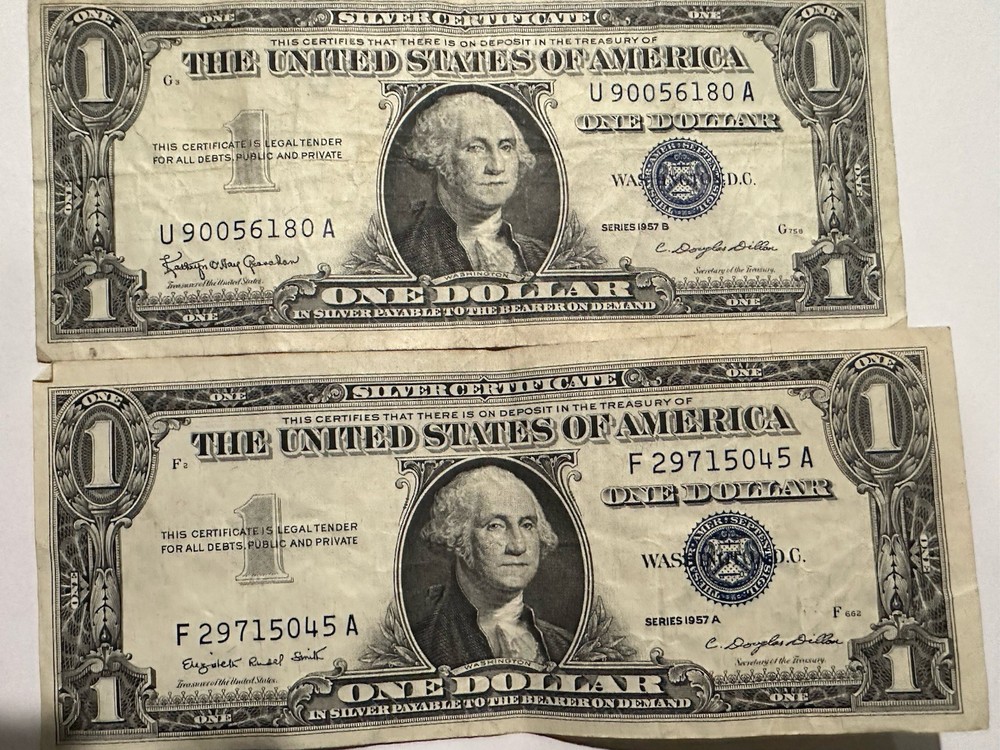1957A $1 SILVER CERTIFICATE BLUE SEALS GOOD SHAPE (2) D168