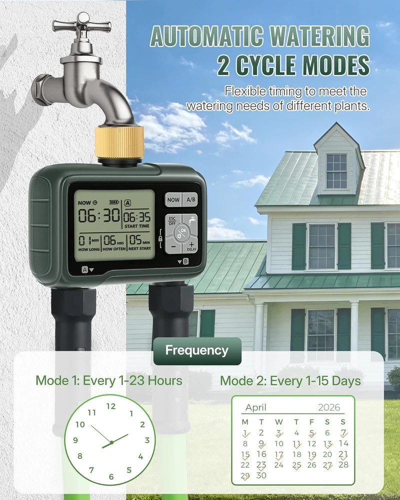 2 Zone Brass Sprinkler Timer, Garden Hose Timer, Automatic Irrigation System, Pr
