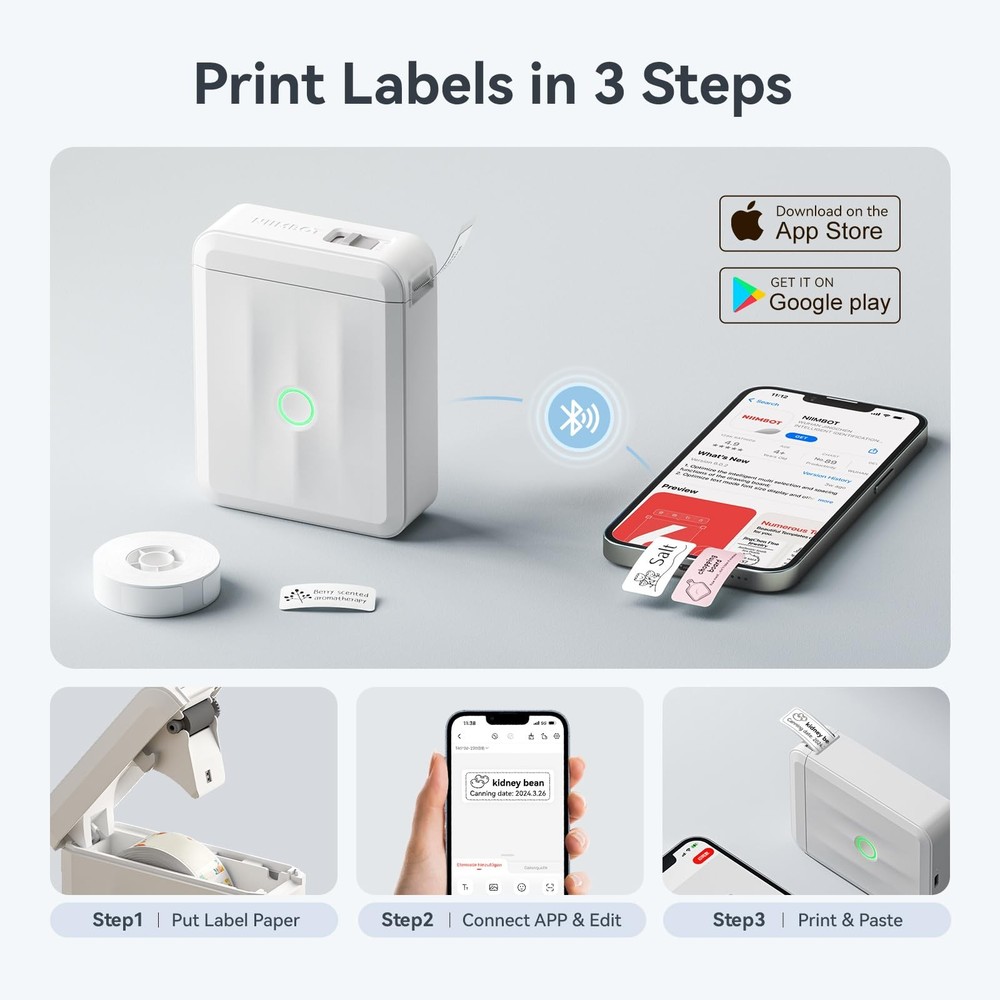 D110 Upgraded Version Mini Label Maker Machine with 3 Tapes, Portable Bluetoo...