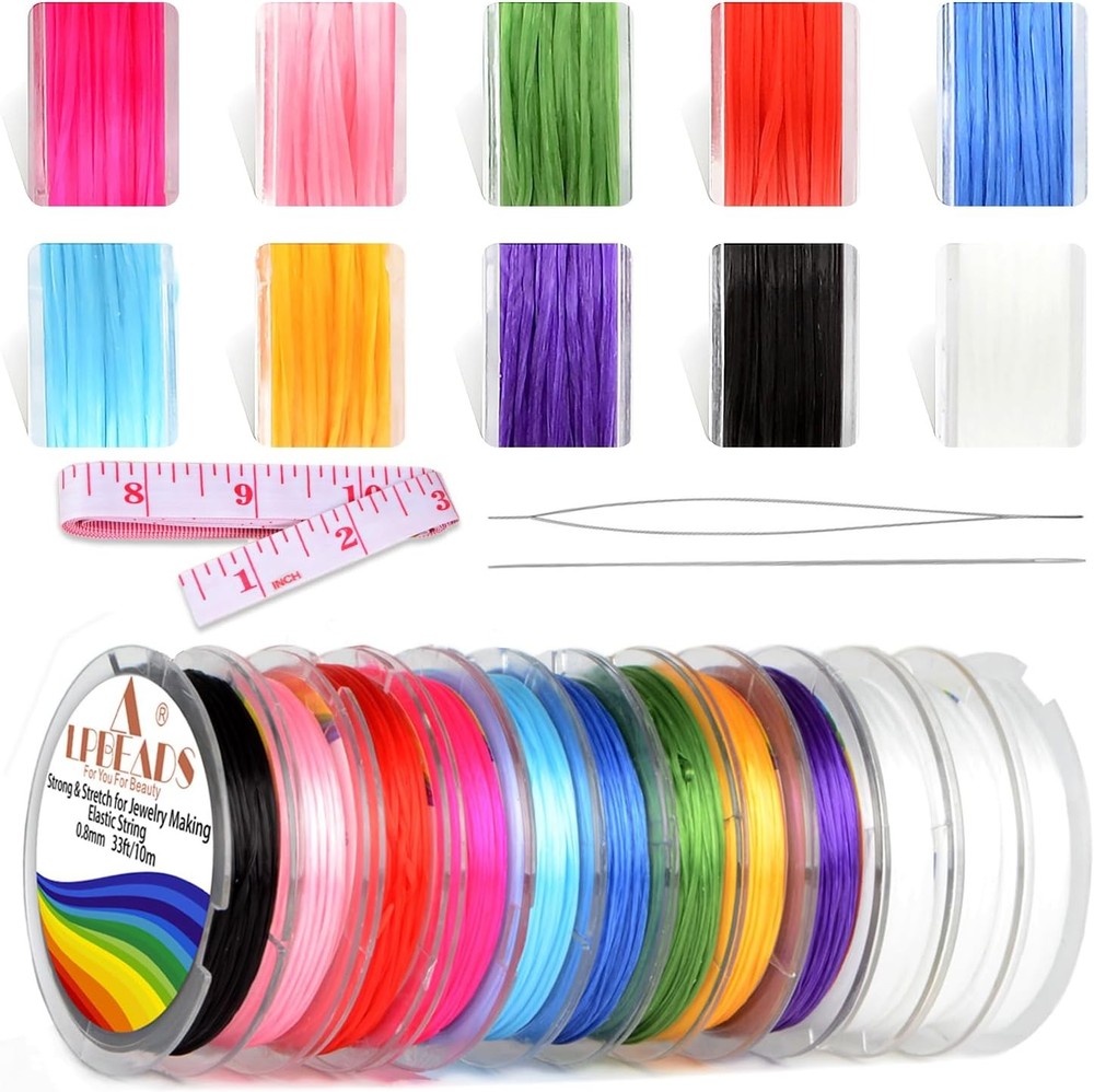 LPBeads 12 Rolls 0.8mm Elastic Stretchy String String, Colorful
