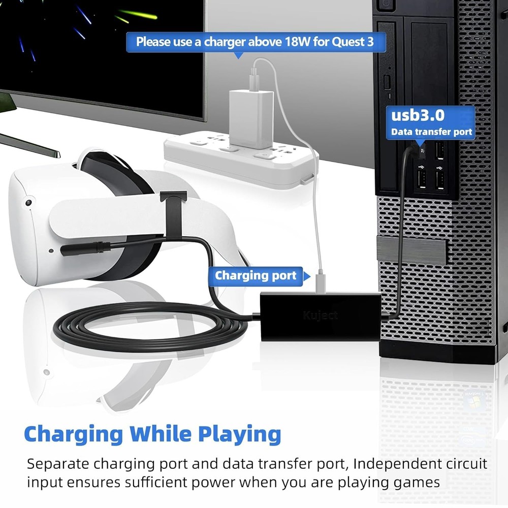 16FT VR Link Cable for Quest 3S/3, 2 & Pro - Enhanced Game Play