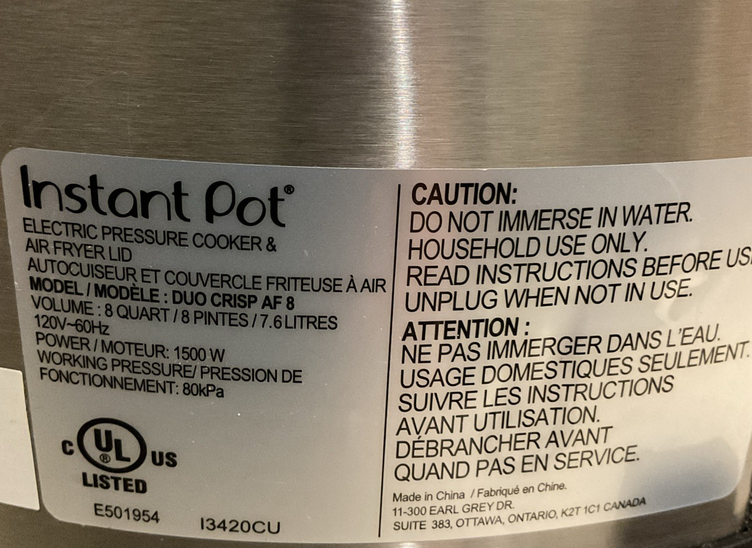 🏯 Instant Pot Electric Pressure Cooker 8 Qt ( 1500 W)🆕AS SHOWN