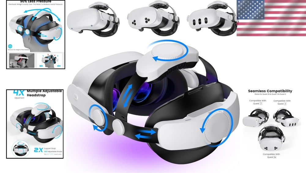 Enhanced Support Adjustable Head Strap for Oculus Quest 2/3 with Dual Pads