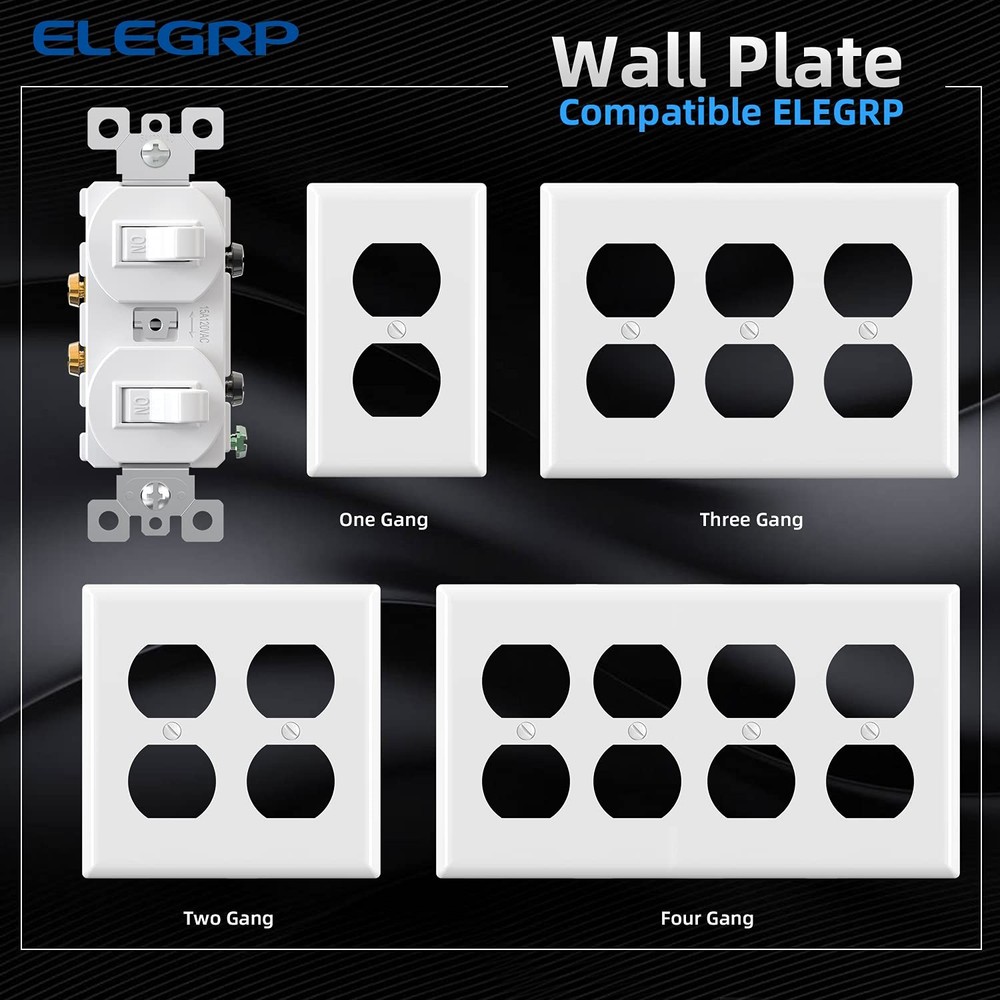 ELEGRP Double Toggle Light Switch 2 Pack Dual Single Pole 15A 120V White