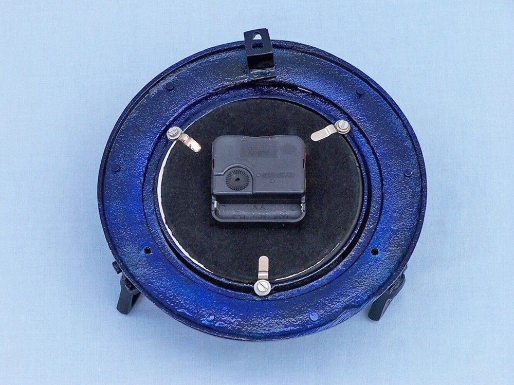 Brass Deluxe Class Porthole Clock 8" - Dark Blue