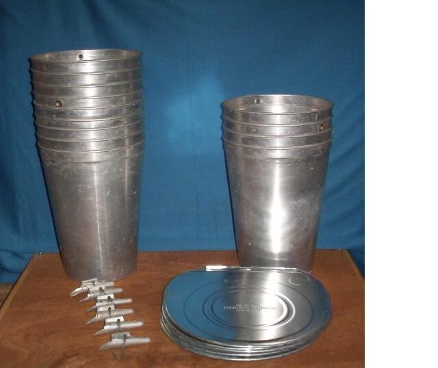 4 Sap Buckets + 4 'Domionin Grimm' Lids COVERS +4 TAPS Spiles Spouts Maple Syrup