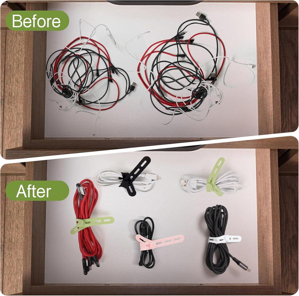 Donruby 24Pcs Silicone Cable Ties - Reusable & Washable with Locking Buckles,