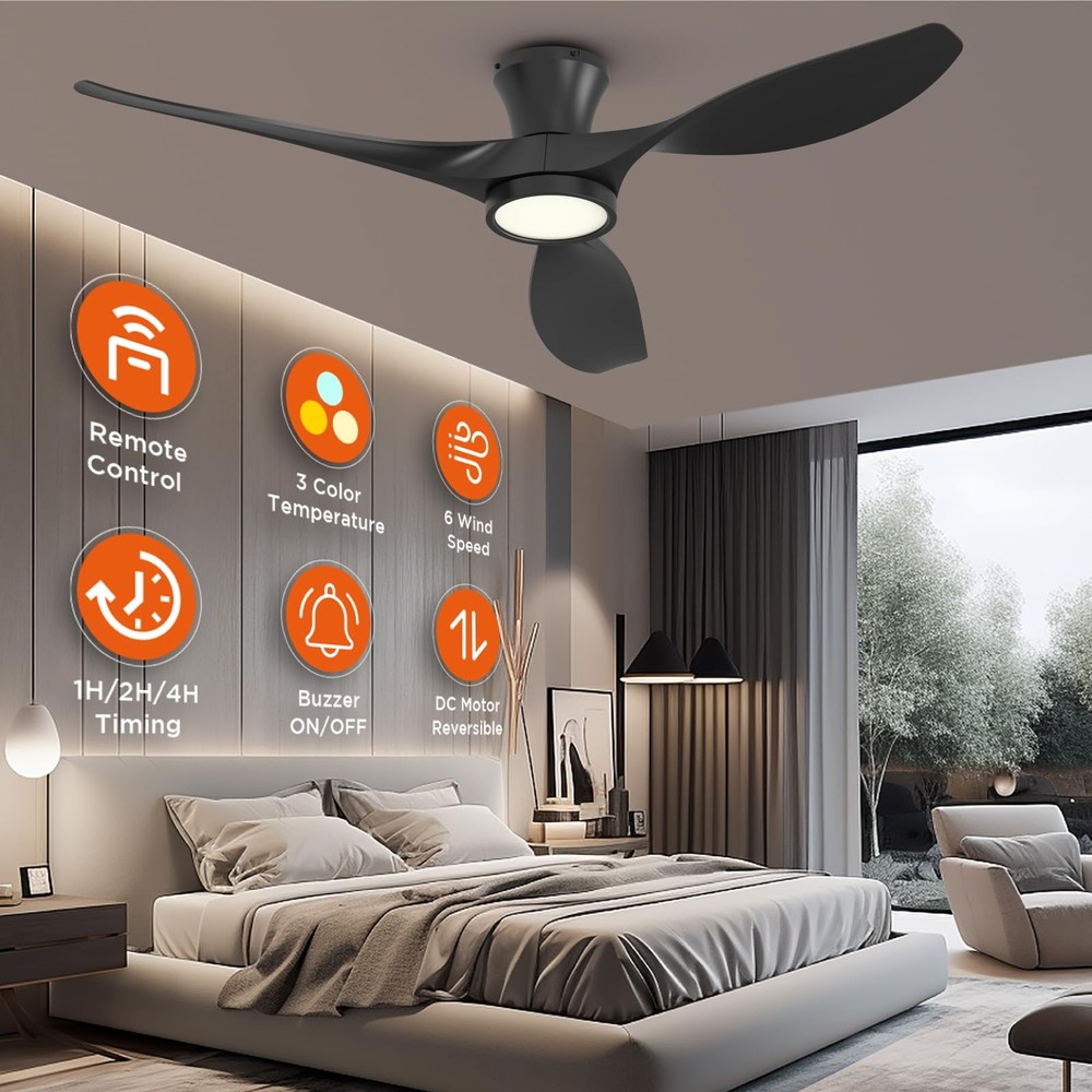 52 Inch Ceiling Fan with Led Light Remote Control Flush Mount Low Profile for...