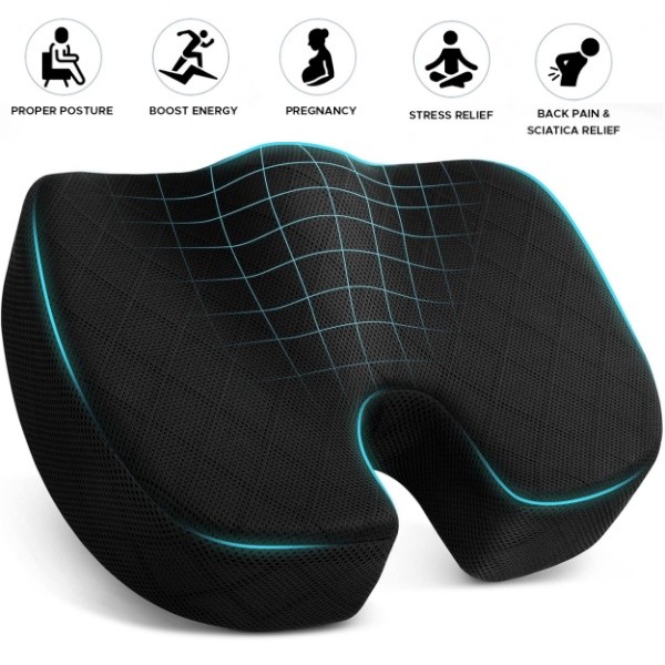 Seat Cushion, Memory Foam Chair Pad for Back Tailbone Pain Relief Black❤️