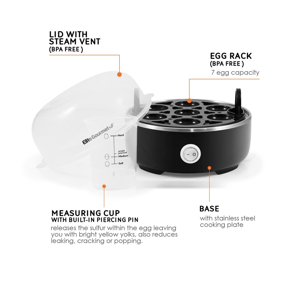 EGC115B Easy Egg Cooker Electric 7-Egg Capacity Soft Medium Hard-Boiled Egg C...
