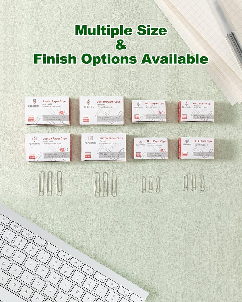 2000 Smooth Paper Clips, 20 Boxes of 100 Each, Silver