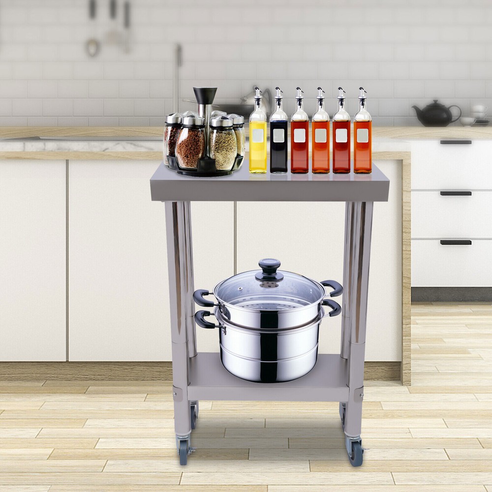 Commercial Stainless Steel Work Table w/ Undershelf+Wheels Shelf Prep Table