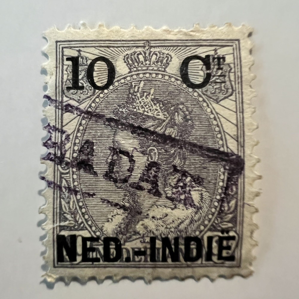 EARLY NETHERLAND INDIES 10C STAMP WITH INTERESTING "..BADAK" RECTANGULAR MARKING