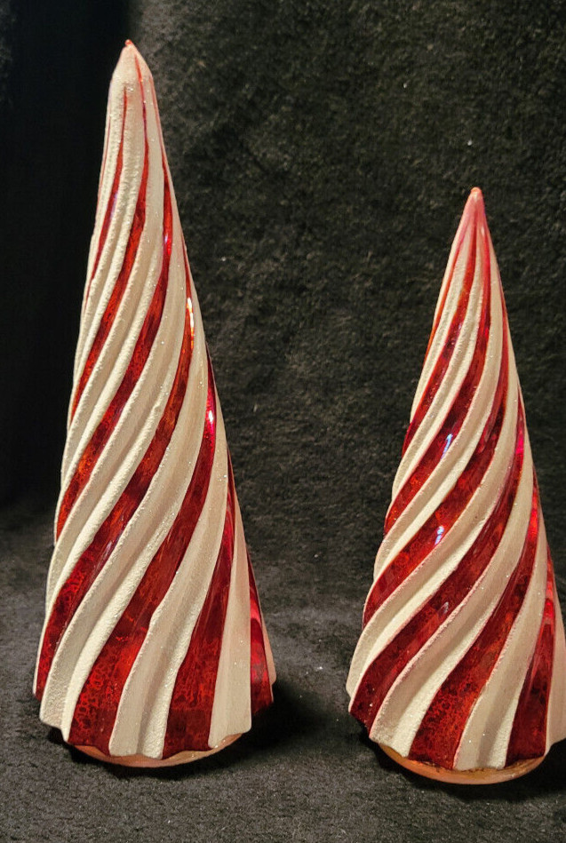 LED Red and White Striped Trees 3 Piece