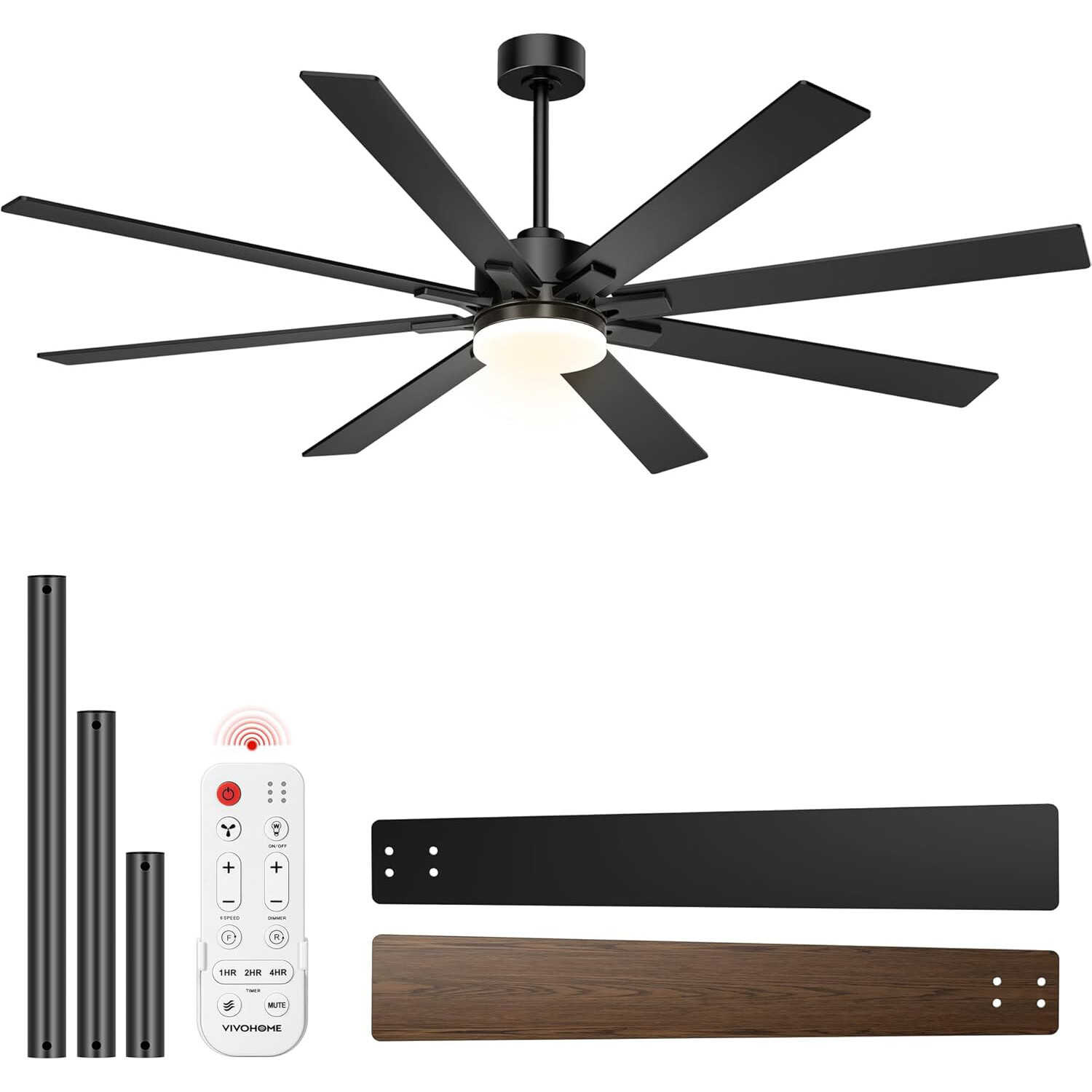 72 in Flush Mount LED Ceiling Fan with Light, Remote, Dimmable