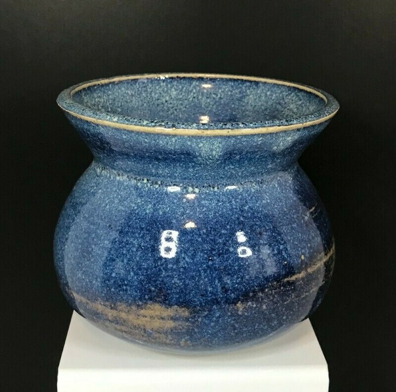 Art Studio Pottery Decorative Blue Vase Pot - Handmade & Signed Kar Thanta