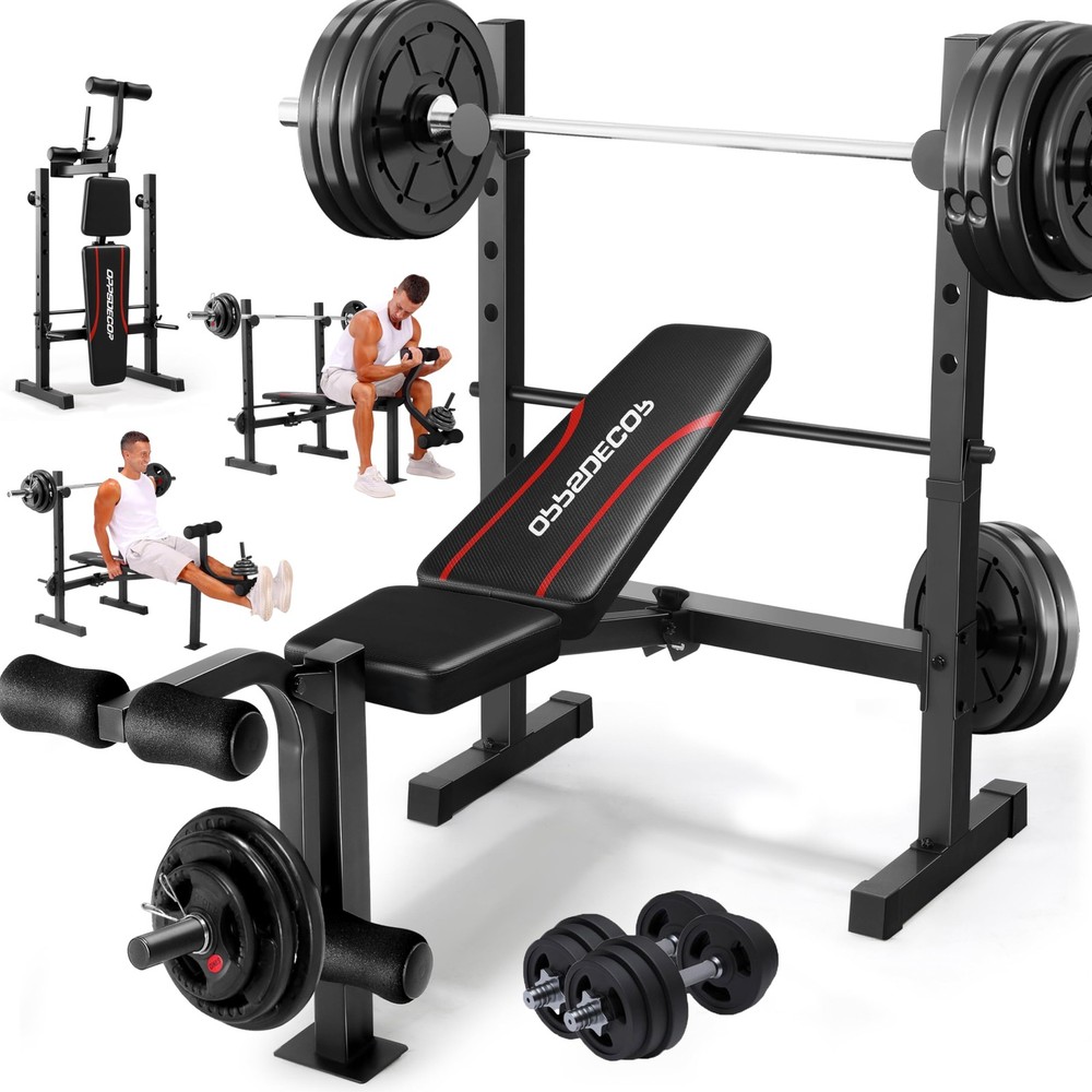 OPPSDECOR Multi-Function Weight Bench Set with Squat Rack Leg Extension & Curl
