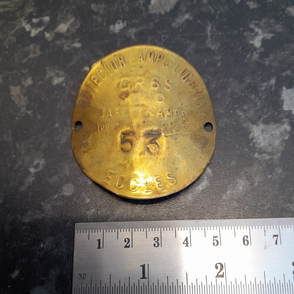 MINERS LAMP BRASS PLATE  PROTECTOR LAMP TYPE 6RS M&Q ECCLES NUMBER 53