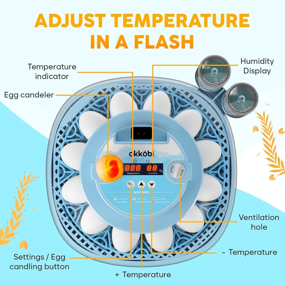 12-Egg Incubator with Automatic Turning & Humidity Control for Hatching Success
