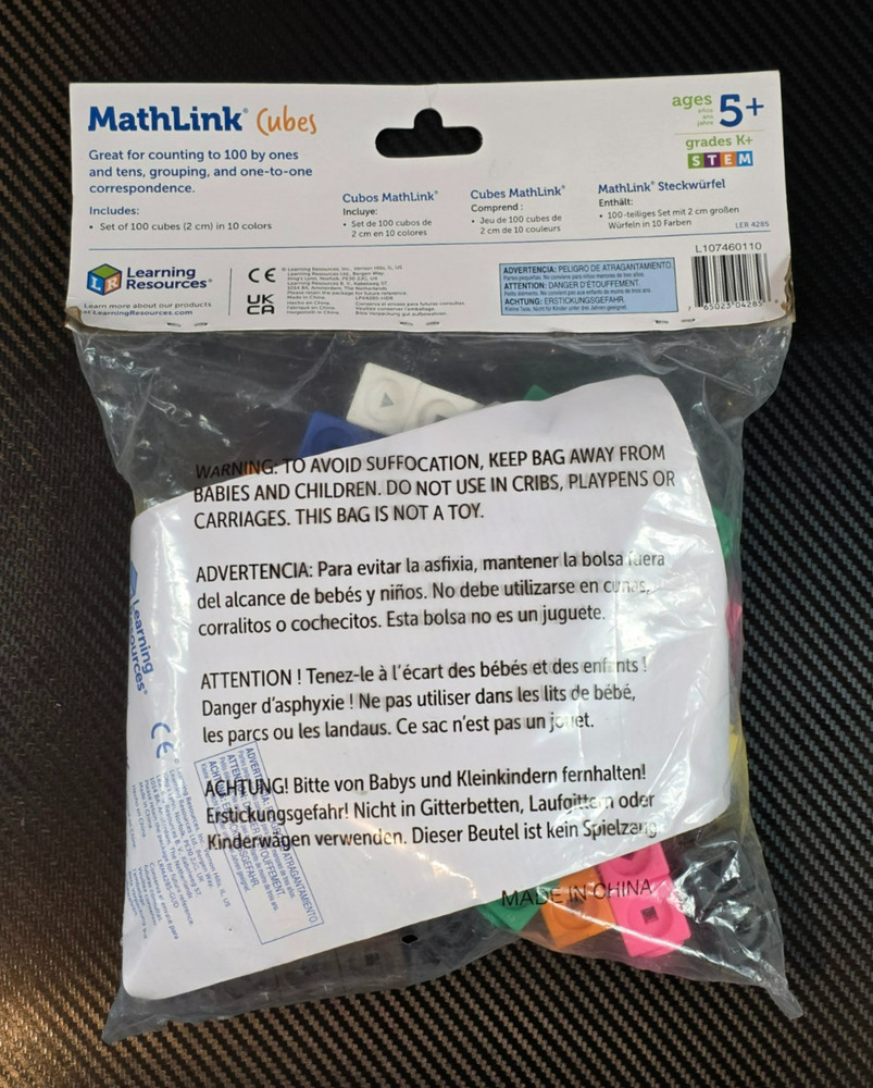 Learning Resources MathLink Cubes Set - 100 Piece STEM Early Learning, Counting