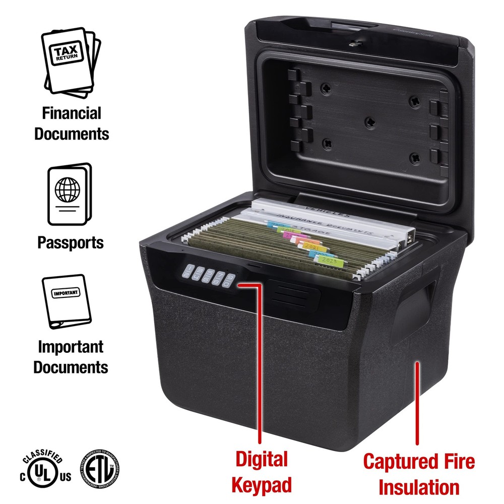 Gray Waterproof and Fireproof Safe, Lock with Keypad for Documents and Hangin...