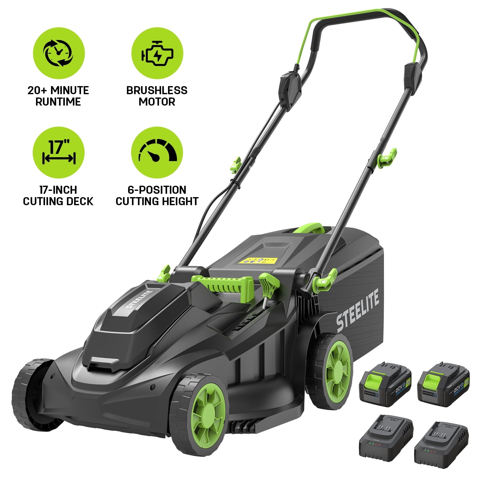 Steelite 42V (2x21V) 17 Inch Cordless Lawn Mower with 2x4.0 Ah Battery & Charger