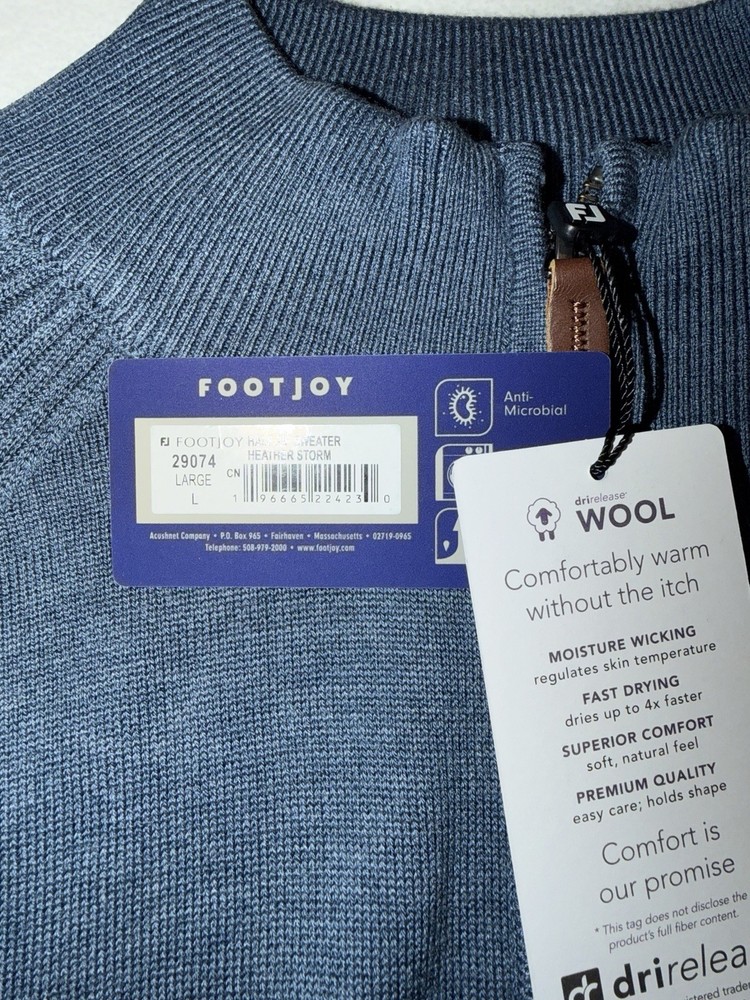Footjoy Drirelease Half Zip Sweater Large Latest Edition