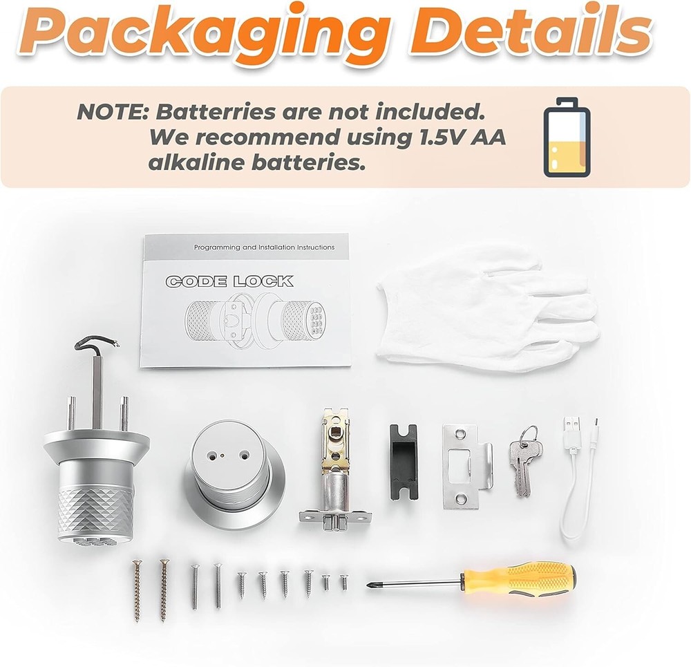 Electronic Keypad Door Knob, Smart Keyless Entry Door Knobs, Code, Anti-Slip