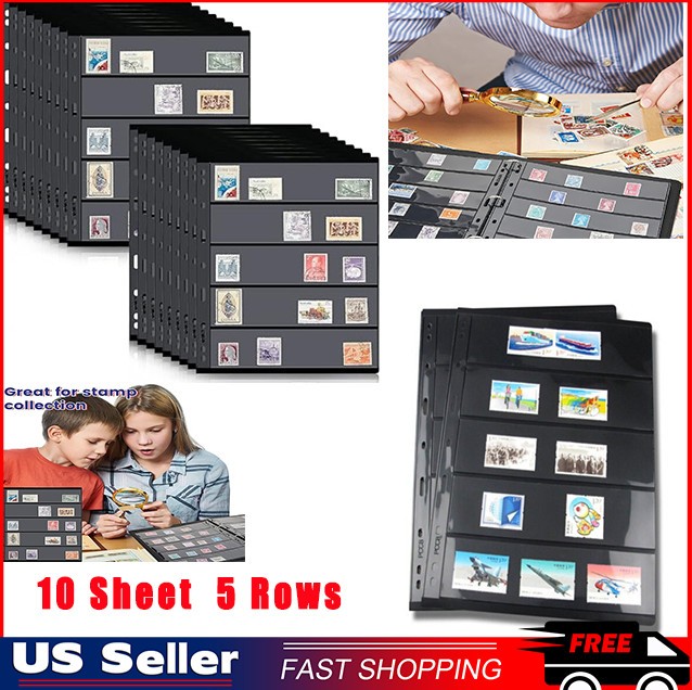 Stamp Pages for Stamp Album Binder, 10 Sheet Pages for Stamp Collectors 5 Rows