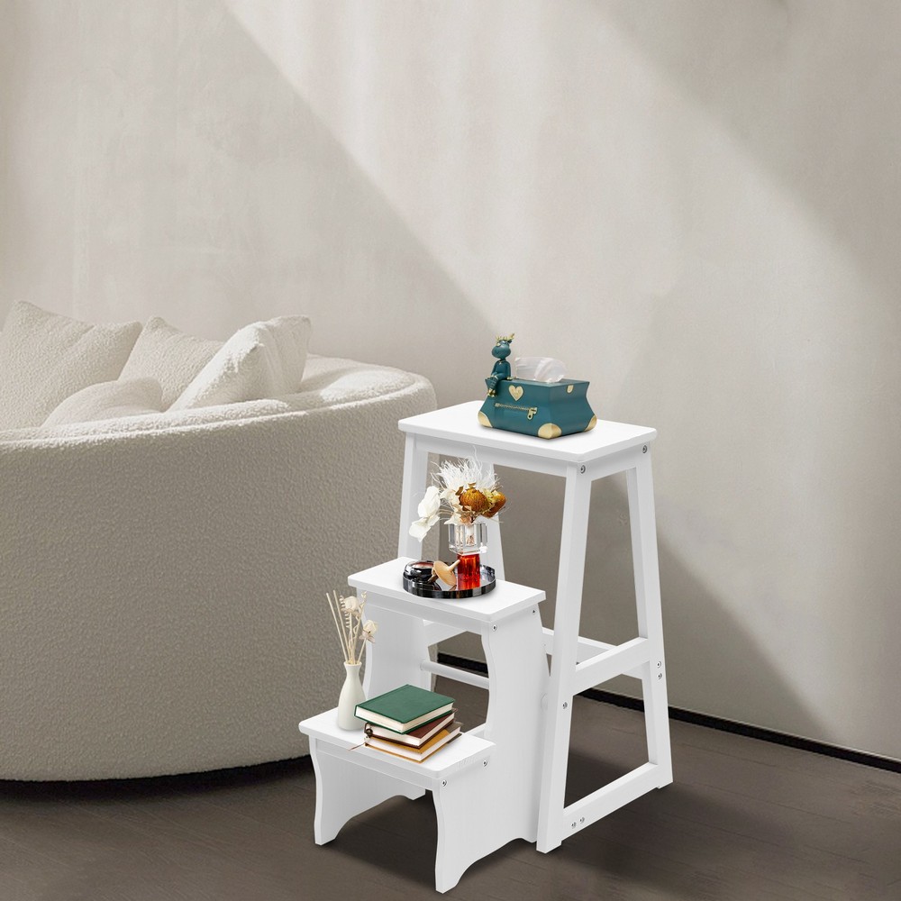 Folding Solid Wood Library Ladder Chair, Portable Multi-Functional Stool