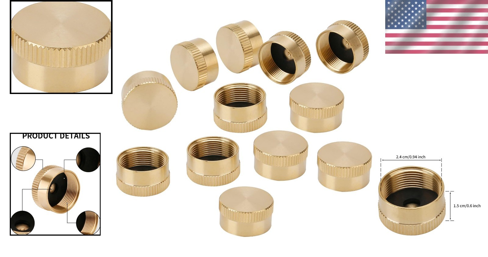 12PCS Solid Brass Propane Bottle Caps Suitable for All 1LB Gas Refill Tank Valve