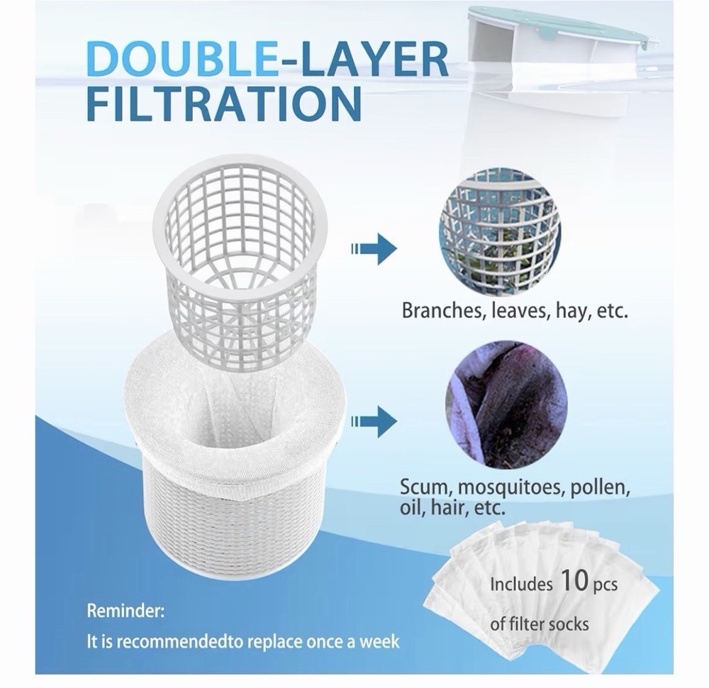 Surface Float Skimmer Upgrade No Installation Required Or Bracket + Filter Socks