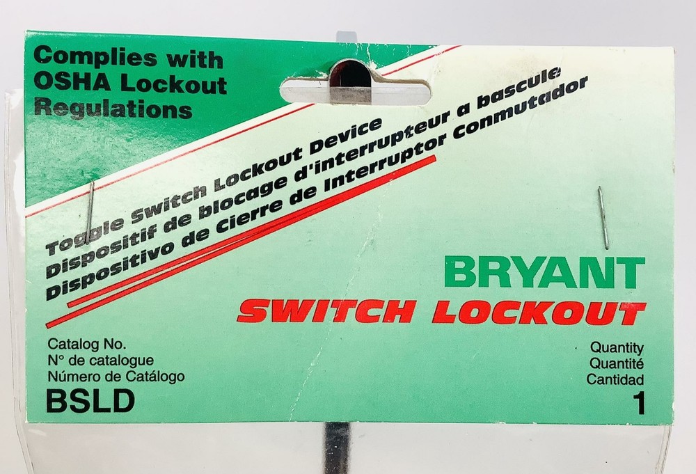 Bryant Toggle Switch Lockout Device Cat. No. BSLD Complies w/ OSHA Lockout