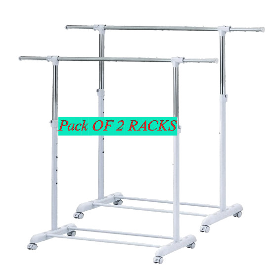 Heavy Clothes Hanger Adjustable Height  Rolling Garment Rack Metal, pack of 2