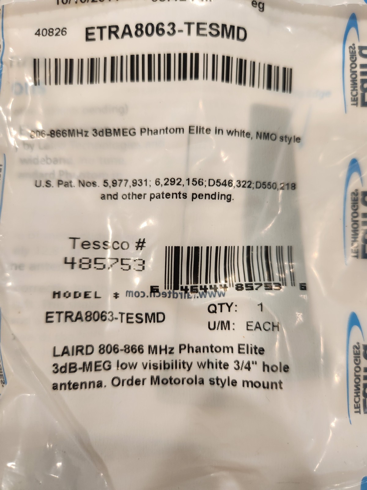 Laird ETRA8063-TESMD 806-866 MHz Elite White Phantom Antenna