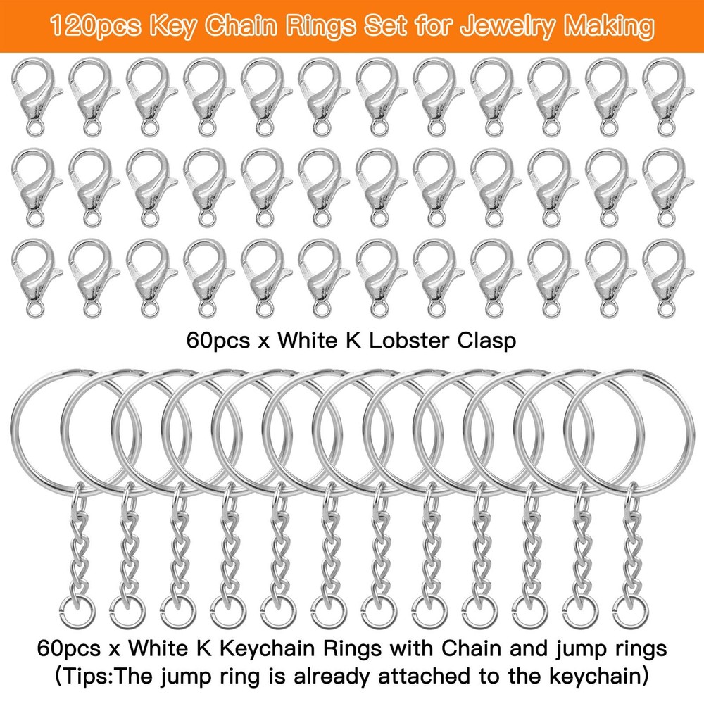 120pcs Split Key Ring with Chain,60pcs Keychain Rings Chain and Silver