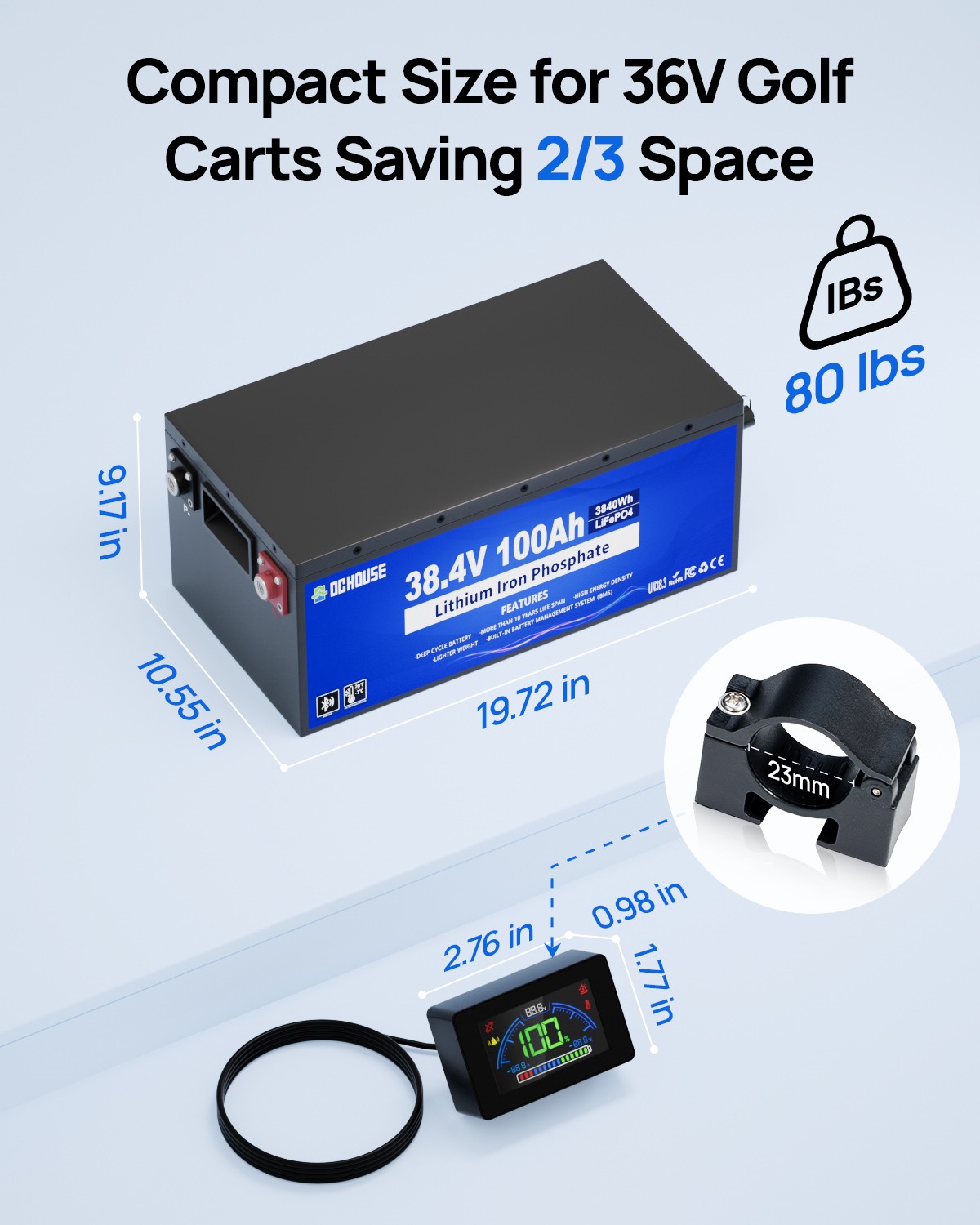 36V 100AH Metal Case Lifepo4 Lithium Golf Cart Battery with 36V 25A Charger BMS