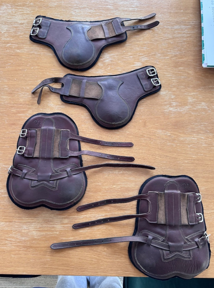 PJ Leather Open Front Boot Set - Full Matching Set - Dark Brown - Horse Size