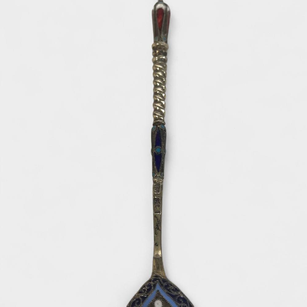 Antique Russian Enameled Silver Spoon